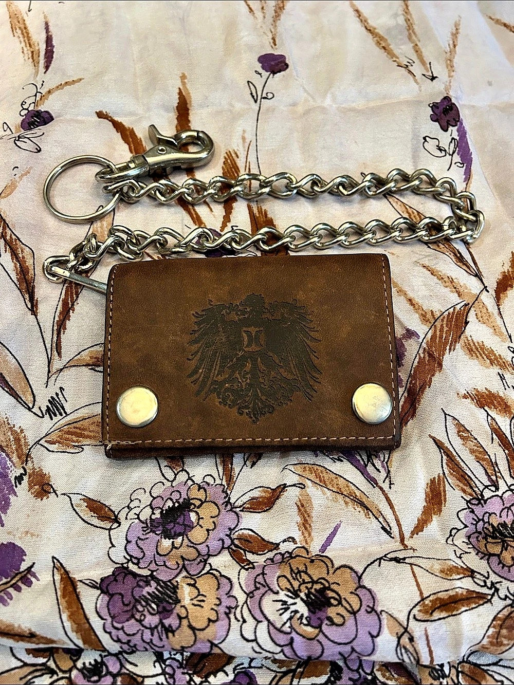 Y2K Hurley Brown Leather Wallet with Chain 4” x 3”